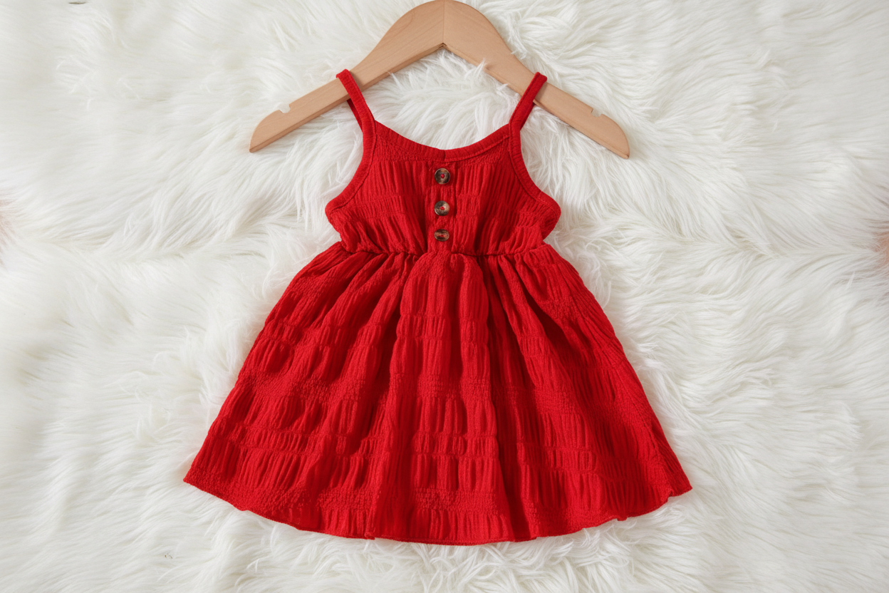 Girls’ Textured Sleeveless Button‑Front Sundress – Summer Casual Dress