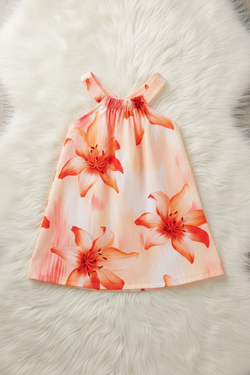 Girls’ Tropical Floral Halter Sundress – Crossback Summer Steeze