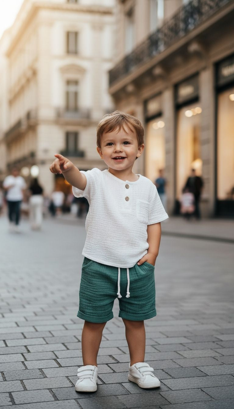 Button Henley Top and Shorts - 2- piece outfit set