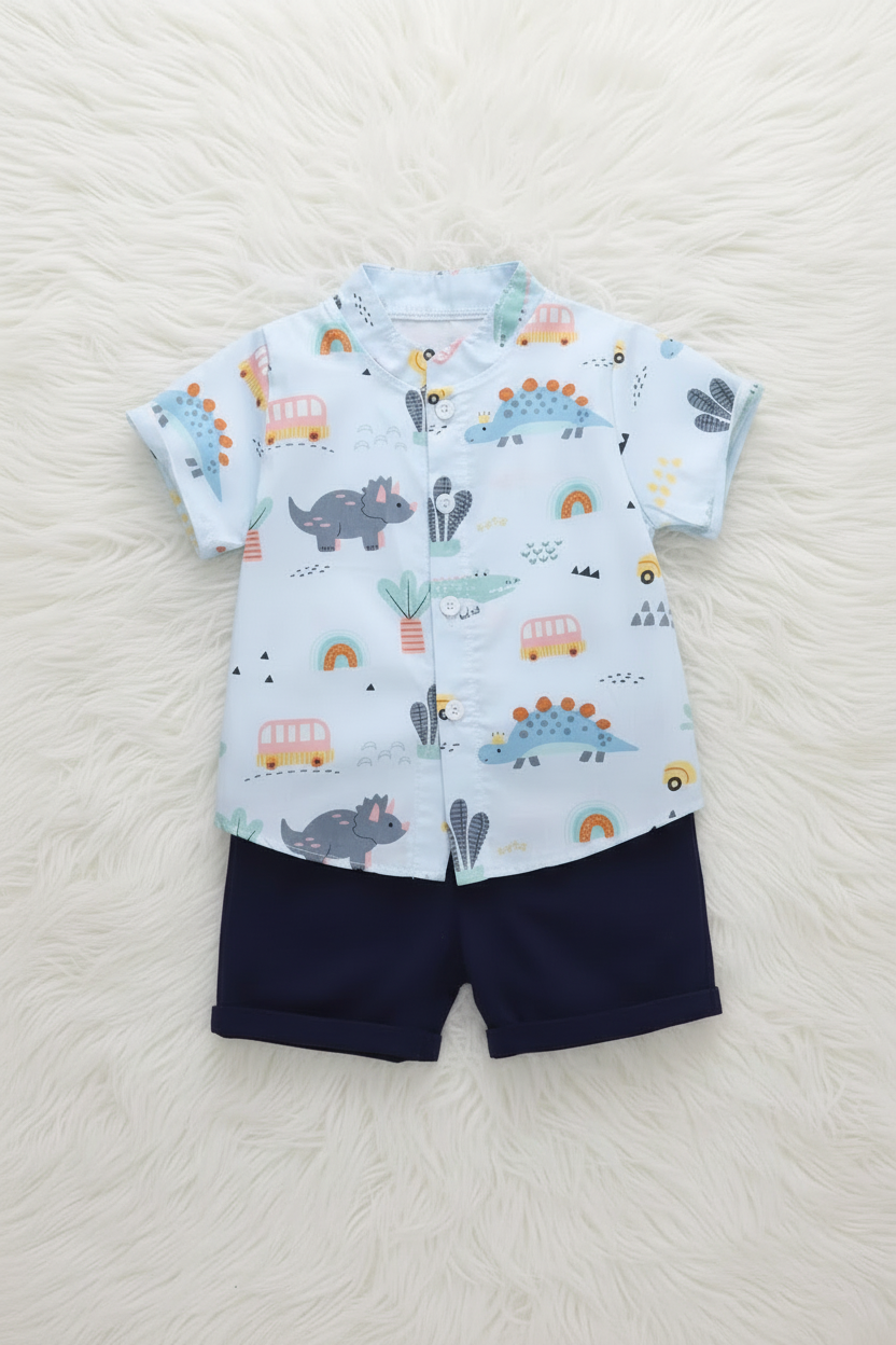 Boys’ Dino Print Shirt & Shorts Set