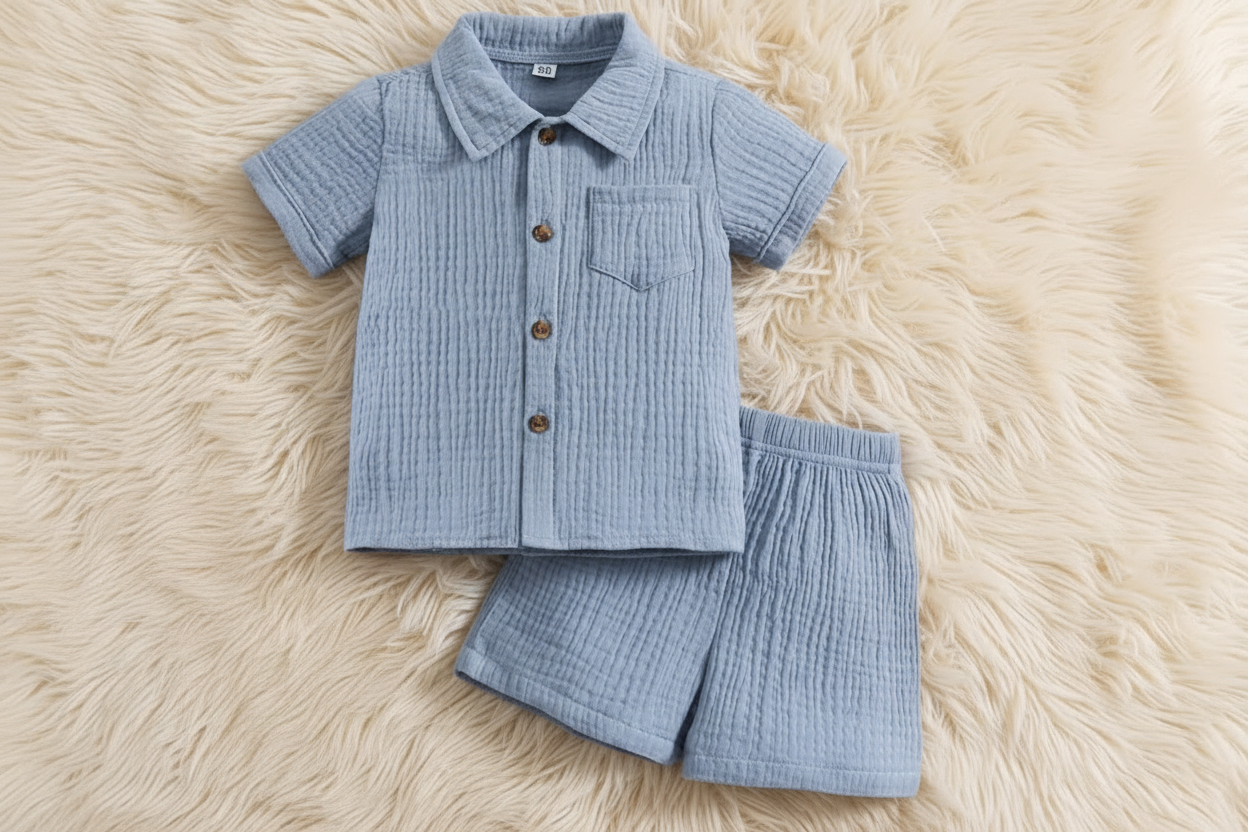 Cotton Button Shirt & Shorts Set