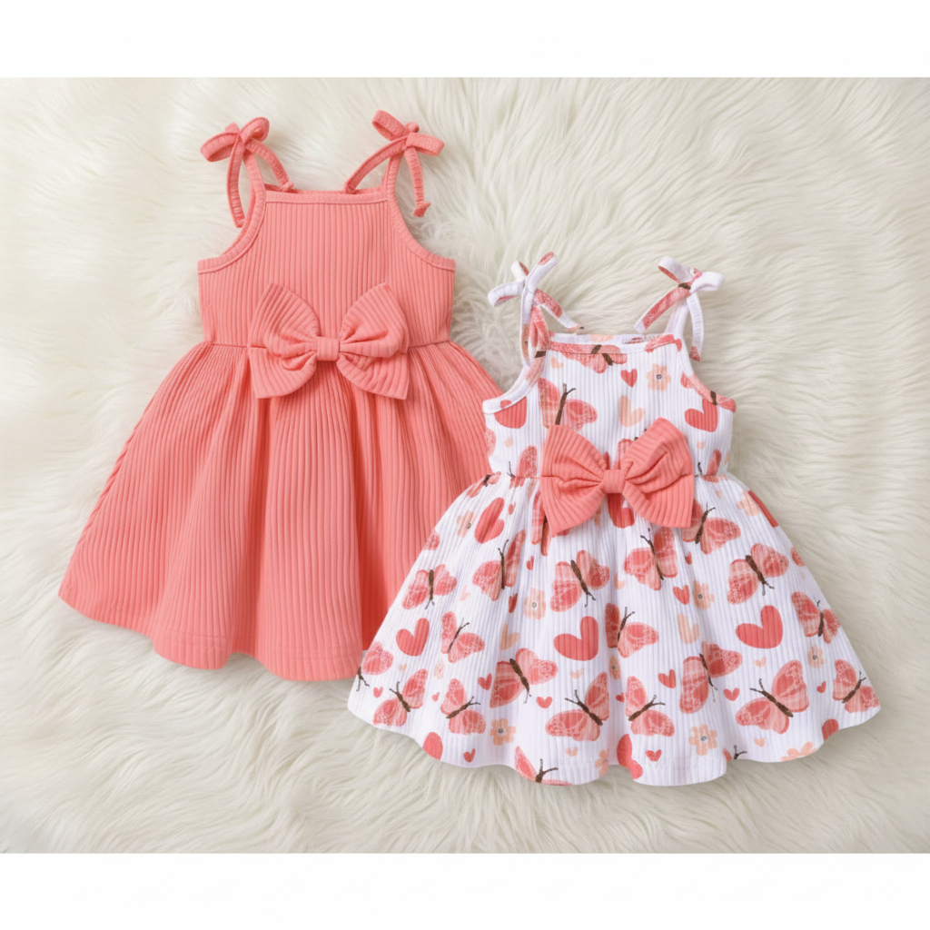 Bow Strap Pleated Dress - Pack of 2