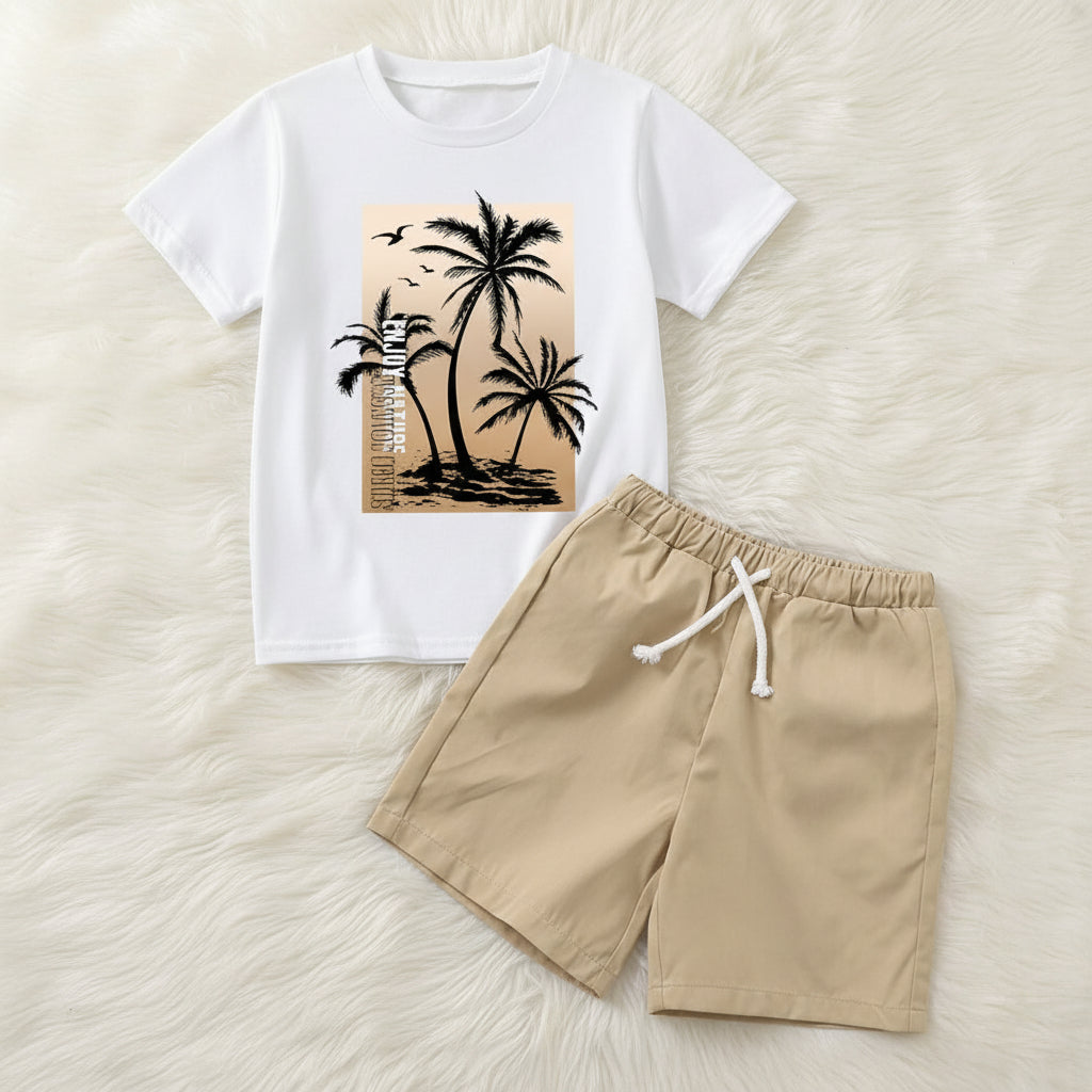 Palm Tree Graphic Tee & Shorts Set for Kids