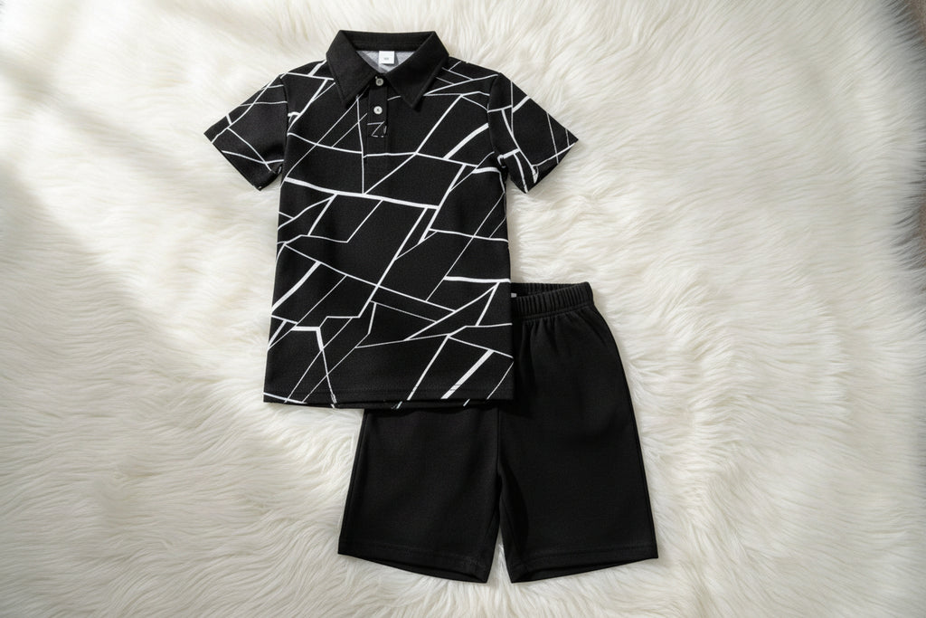 Geometric Polo & Shorts Set for Kids