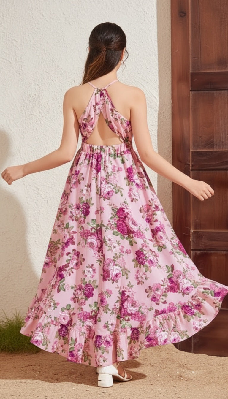 Floral Halter High‑Low Dress