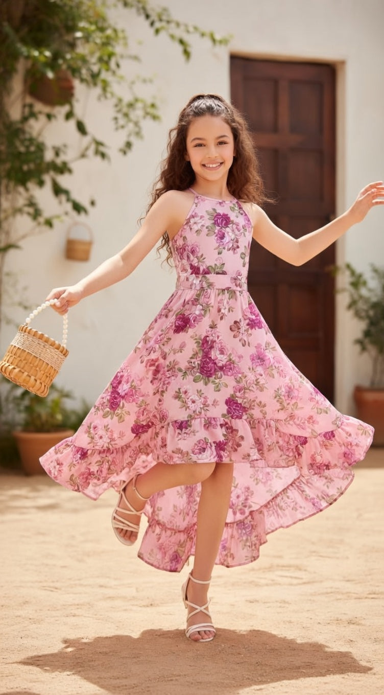 Floral Halter High‑Low Dress