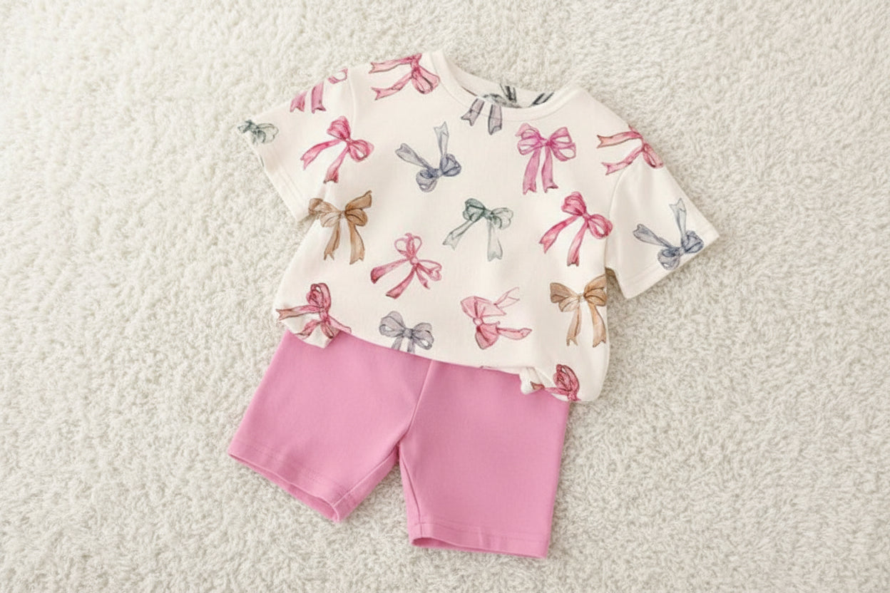 Pink Bow Tee & Shorts Set for Kids