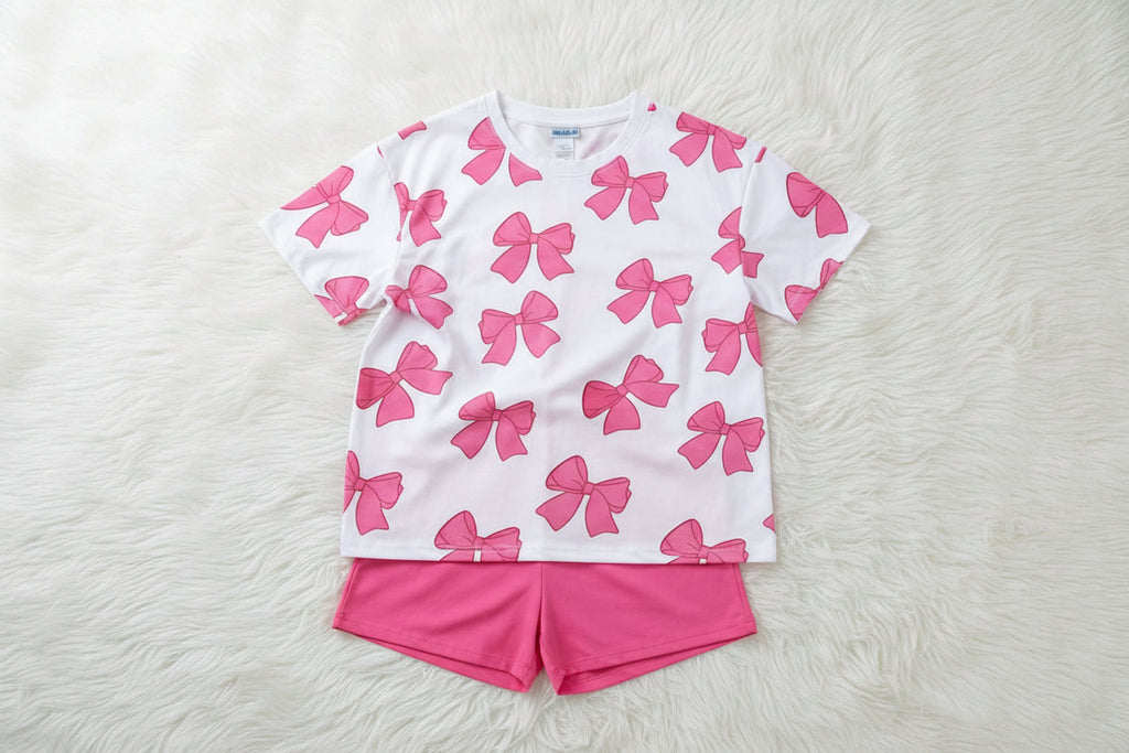 Pink Bow Tee & Shorts Set for Kids