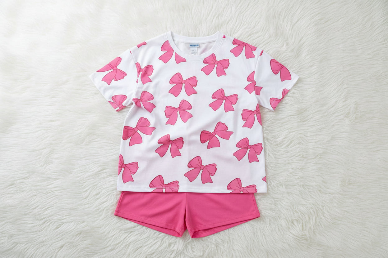 Pink Bow Tee & Shorts Set for Kids