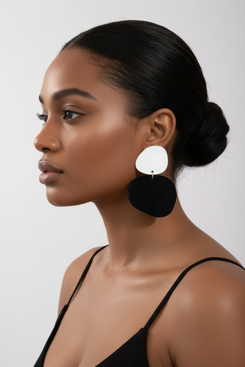 Double Disc Drop Earrings – Geometric Statement