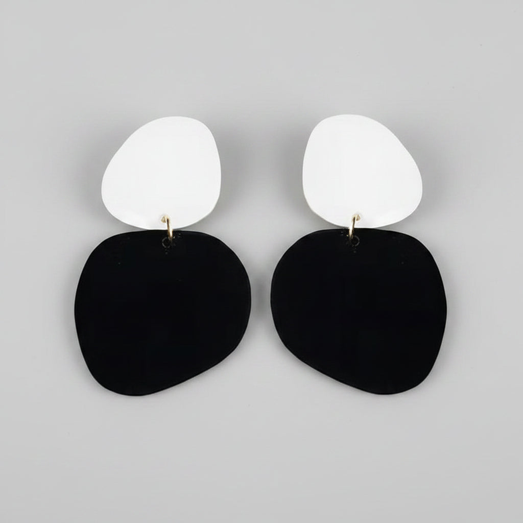 Double Disc Drop Earrings – Geometric Statement