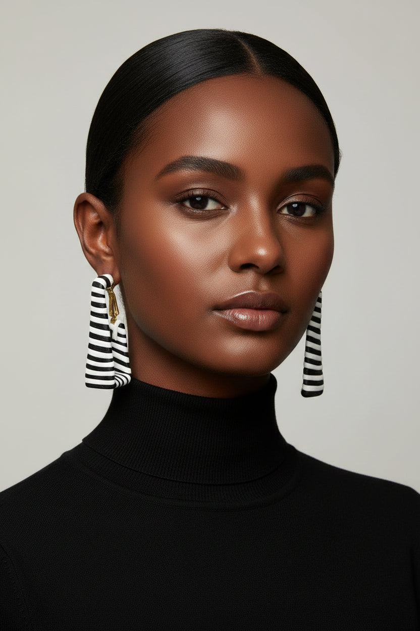 Black & White Stripe Rectangle Hoop Earrings
