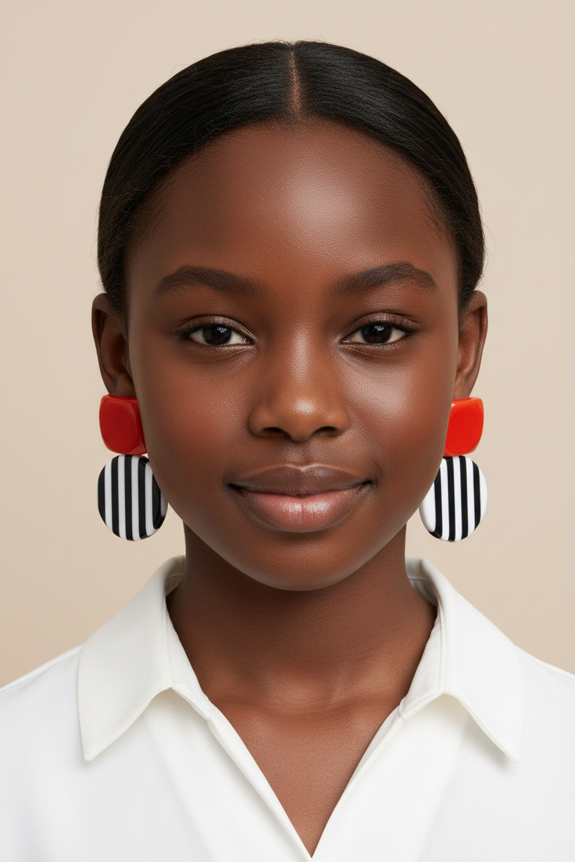 Colour Block & Stripe Drop Earrings – Square & Circle Duo