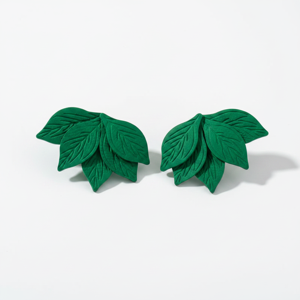 Oversized Green Leaf Drop Earrings – Botanical Statement