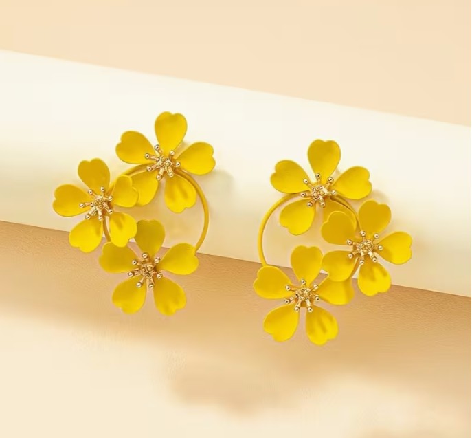 Yellow Triple Flower Hoop Earrings – Sunshine Floral Statement
