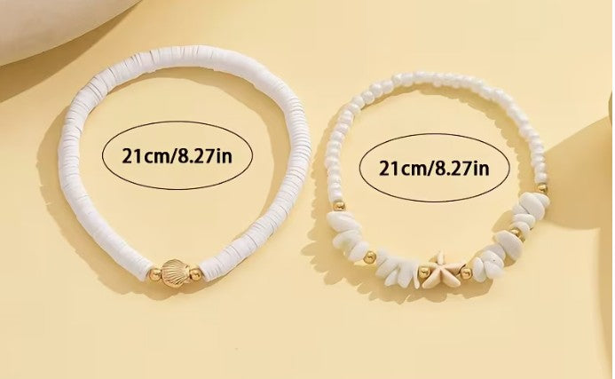 Shell & Starfish Double Anklet Set – Boho Beach Stack