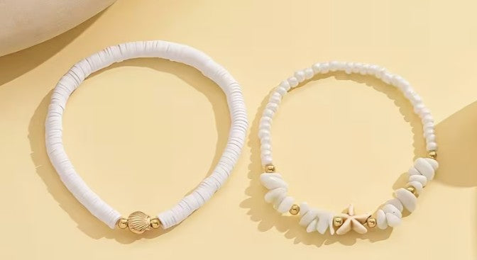 Shell & Starfish Double Anklet Set – Boho Beach Stack