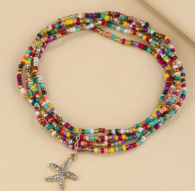 Rainbow Seed Bead Multi-Strand Anklet