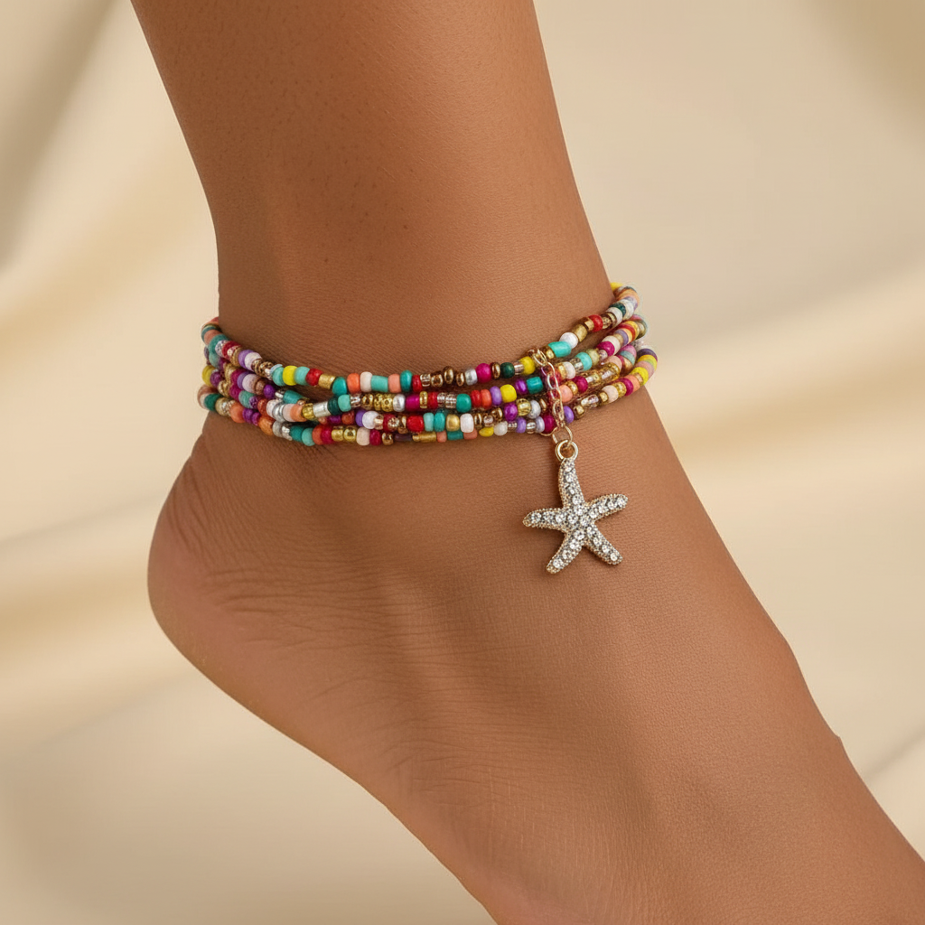 Rainbow Seed Bead Multi-Strand Anklet