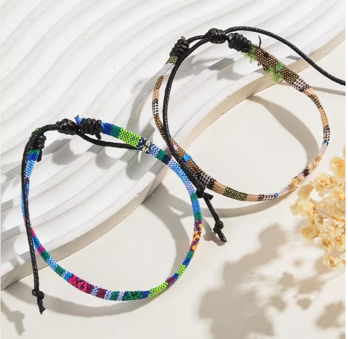 Multicolour Woven Thread Adjustable Anklet – Boho Style