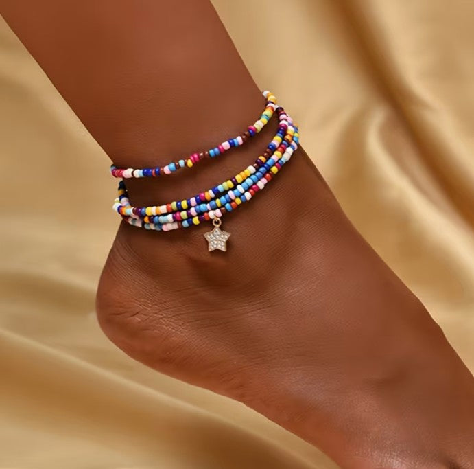 Rainbow Seed Bead Multi-Strand Anklet