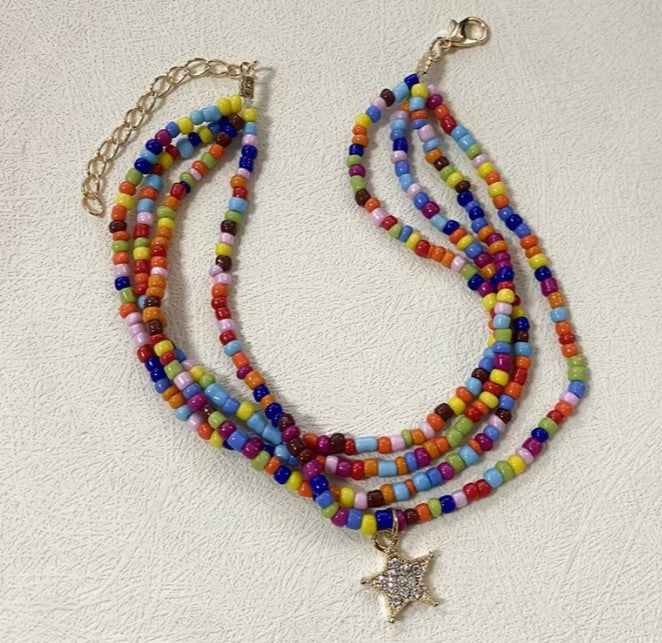 Rainbow Seed Bead Multi-Strand Anklet