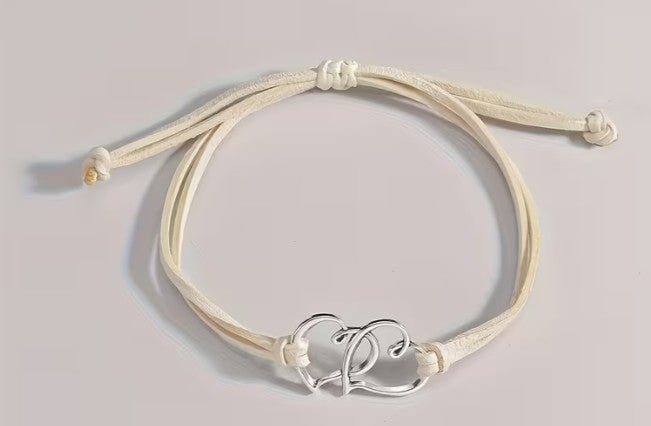 Silver Double Heart Cord Anklet – Adjustable Rope