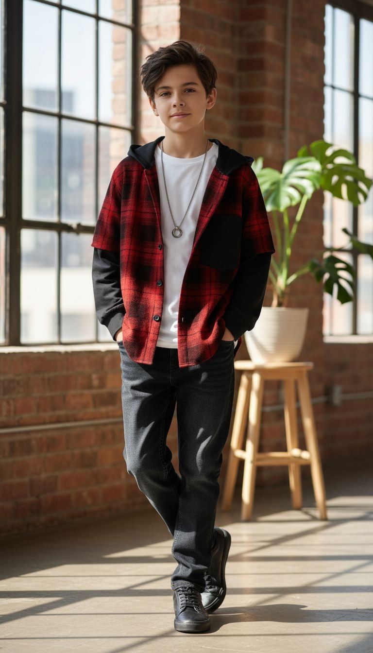 Stylish Plaid Hooded Shirt