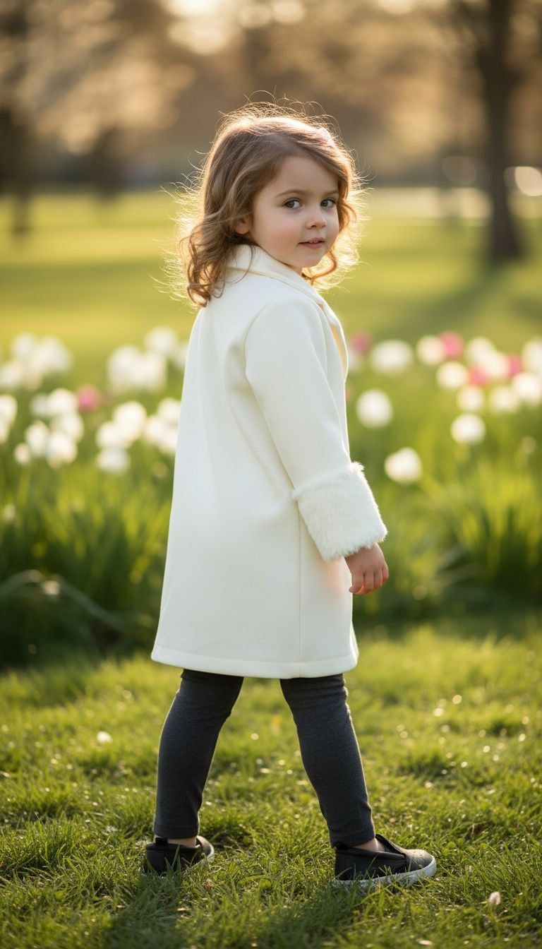 Timeless Elegance: Cream Coat with Faux Fur Cuffs