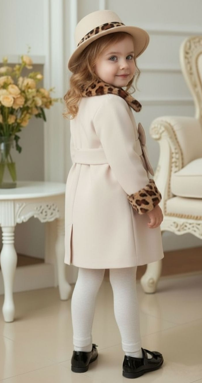 Mini Couture Leopard‑Trim Bow Coat