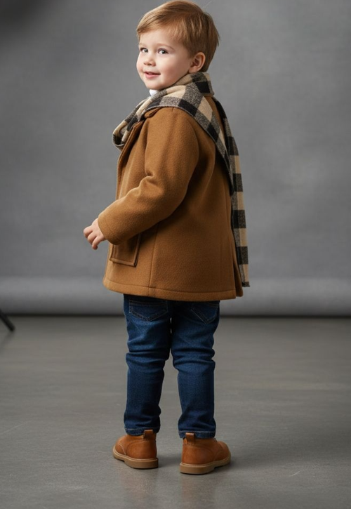 Cozy Classic Trench Coat with Checkered Scarf