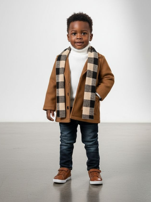 Cozy Classic Trench Coat with Checkered Scarf
