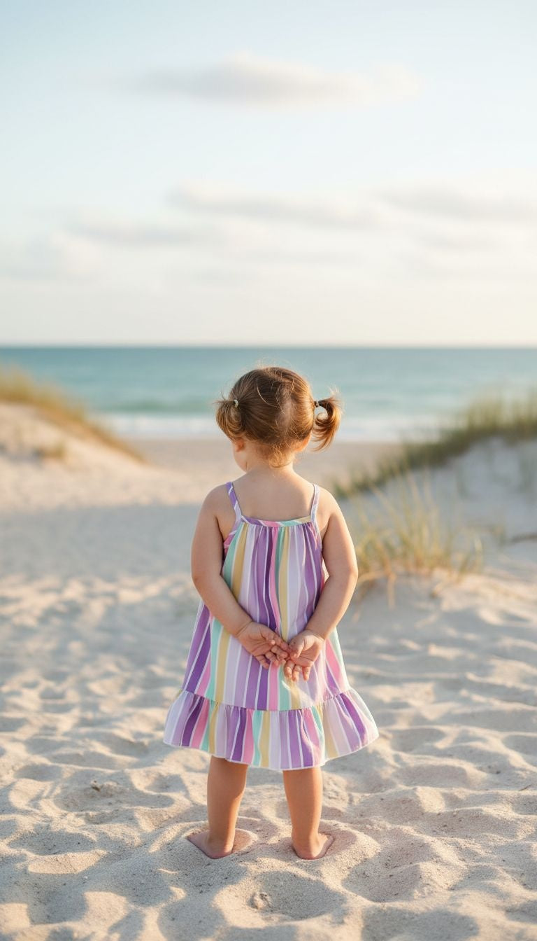 Girls’ Rainbow Stripe Ruffle Hem Sundress