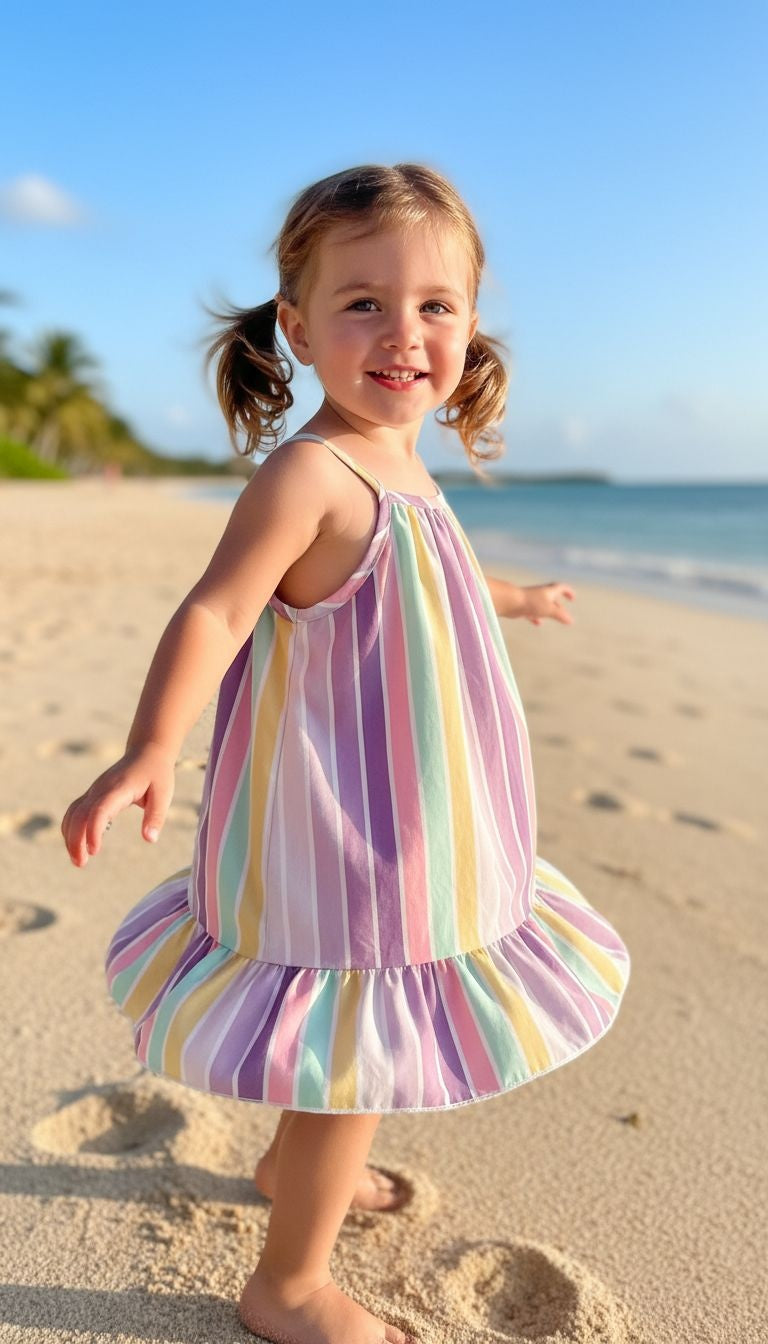 Girls’ Rainbow Stripe Ruffle Hem Sundress