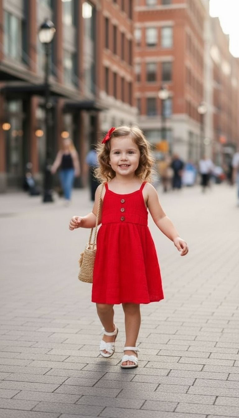 Girls’ Textured Sleeveless Button‑Front Sundress – Summer Casual Dress