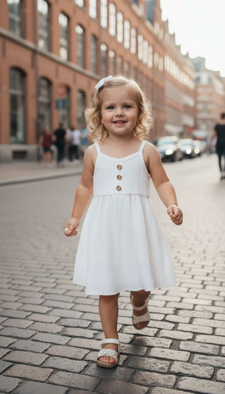 Girls’ Textured Sleeveless Button‑Front Sundress – Summer Casual Dress