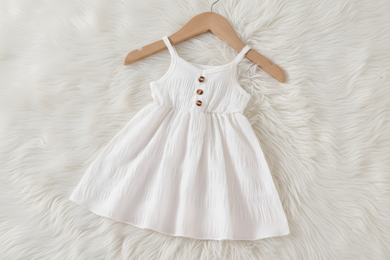 Girls’ Textured Sleeveless Button‑Front Sundress – Summer Casual Dress
