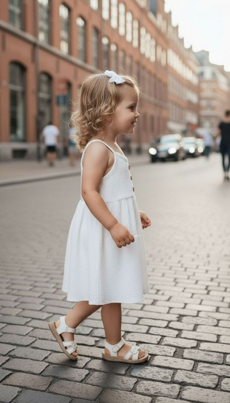 Girls’ Textured Sleeveless Button‑Front Sundress – Summer Casual Dress