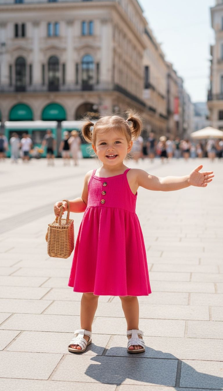 Girls’ Textured Sleeveless Button‑Front Sundress – Summer Casual Dress