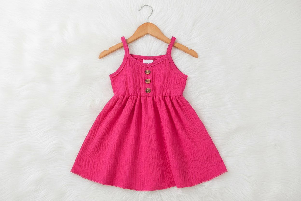 Girls’ Textured Sleeveless Button‑Front Sundress – Summer Casual Dress