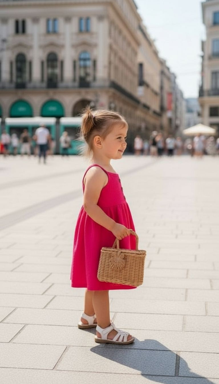 Girls’ Textured Sleeveless Button‑Front Sundress – Summer Casual Dress