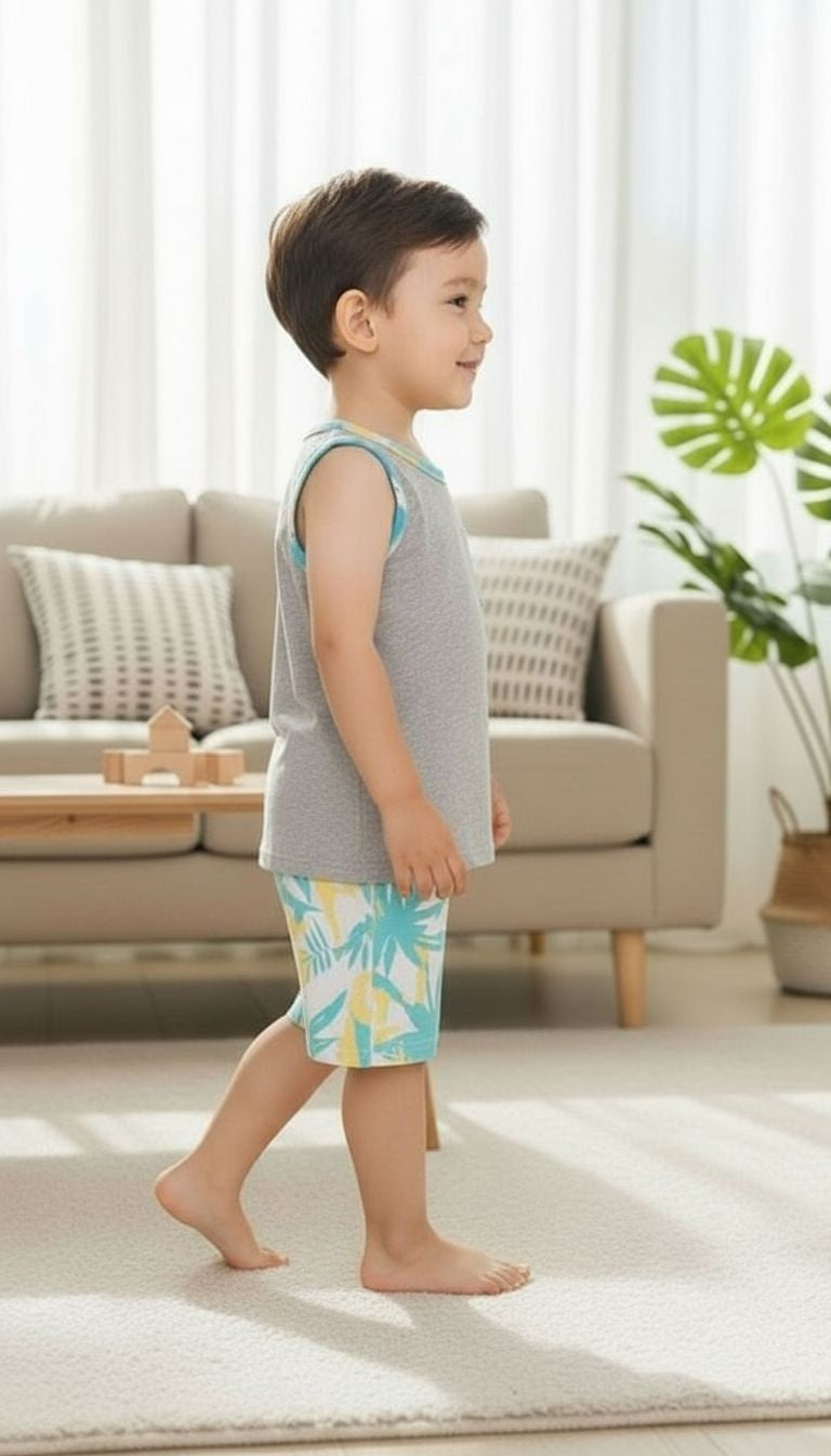 Boys’ Tropical Palm Tank Top & Shorts Set – 2‑Piece Summer Outfit