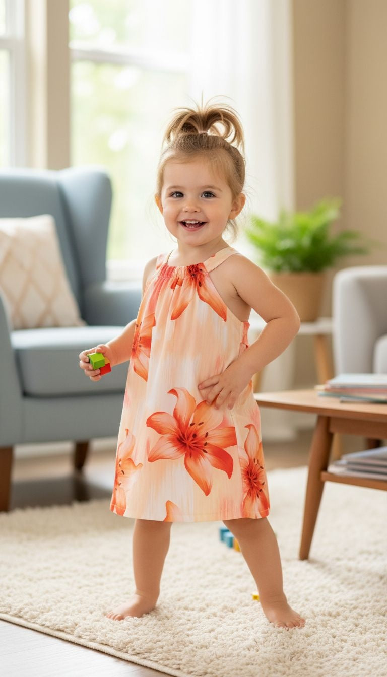 Girls’ Tropical Floral Halter Sundress – Crossback Summer Steeze