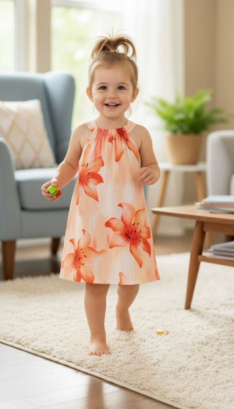 Girls’ Tropical Floral Halter Sundress – Crossback Summer Steeze