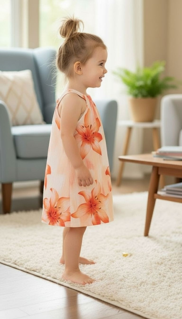 Girls’ Tropical Floral Halter Sundress – Crossback Summer Steeze