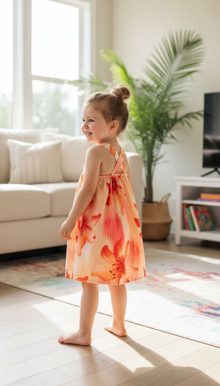 Girls’ Tropical Floral Halter Sundress – Crossback Summer Steeze