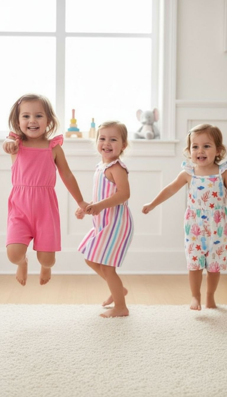 Girls’ Ruffle Strap Summer Romper – 3‑Pack
