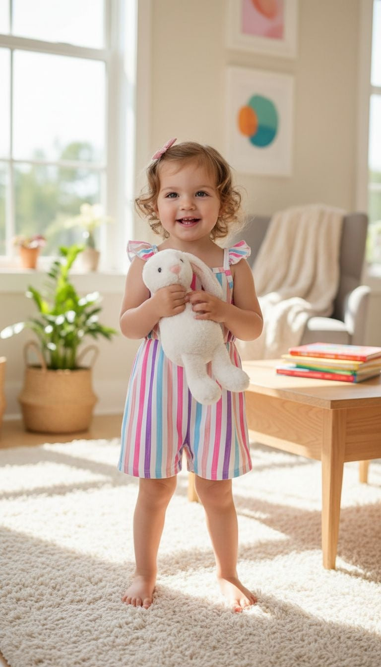 Girls’ Ruffle Strap Summer Romper – 3‑Pack
