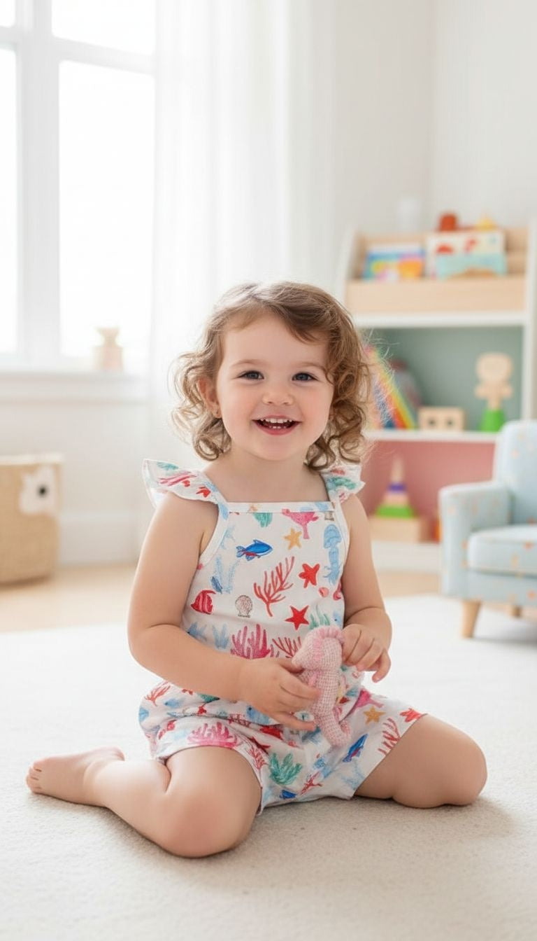 Girls’ Ruffle Strap Summer Romper – 3‑Pack