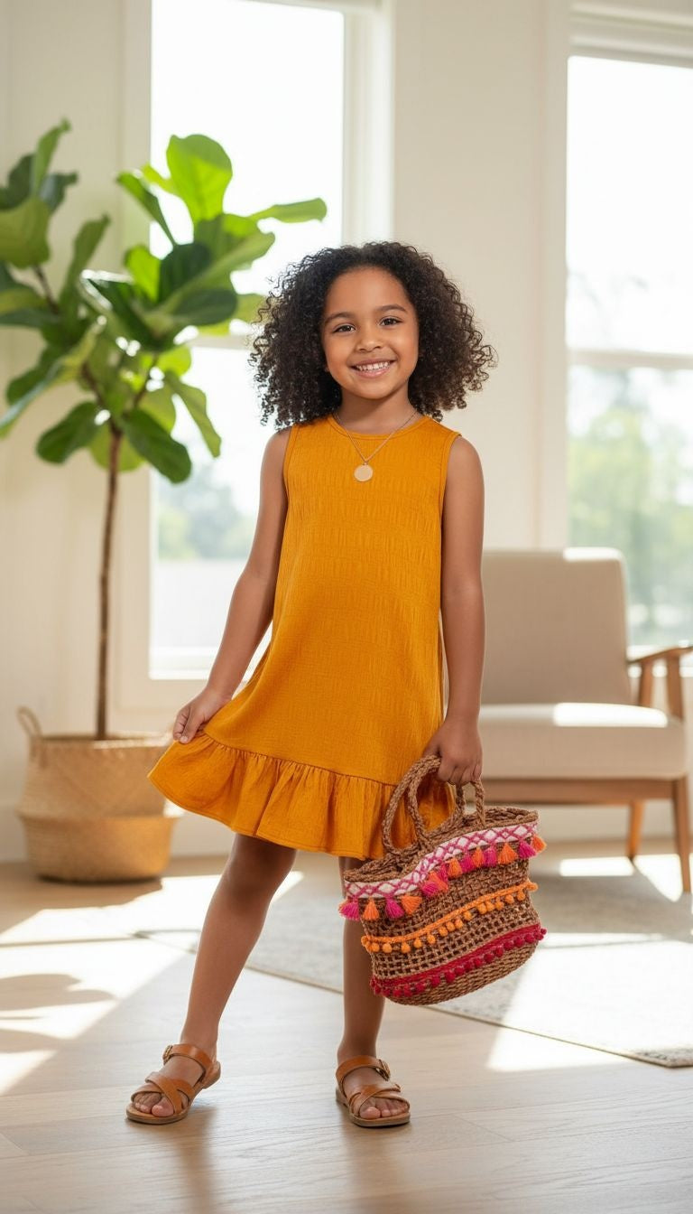 Girls’ Textured Sleeveless Ruffle Hem Dress